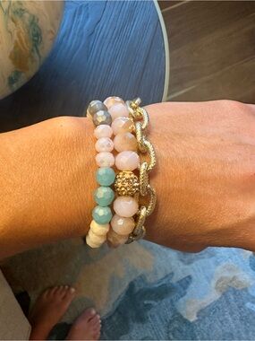 Erimish Pink, Aqua & Gold Multi-Strand Beaded Bracelet